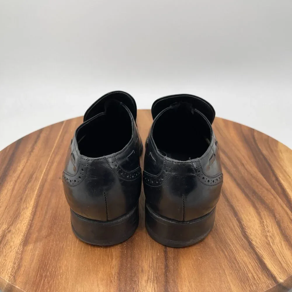 French Shriner Sterling Loafers Mens 9 D Black Leather Slip On Wingtip Tassel